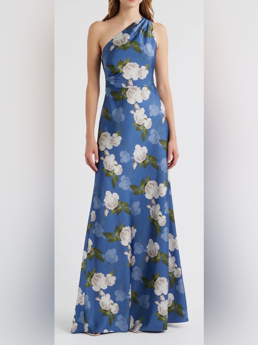NEW Sachin & Babi Delphine Floral Print Blue One-Shoulder Gow SIZE 2